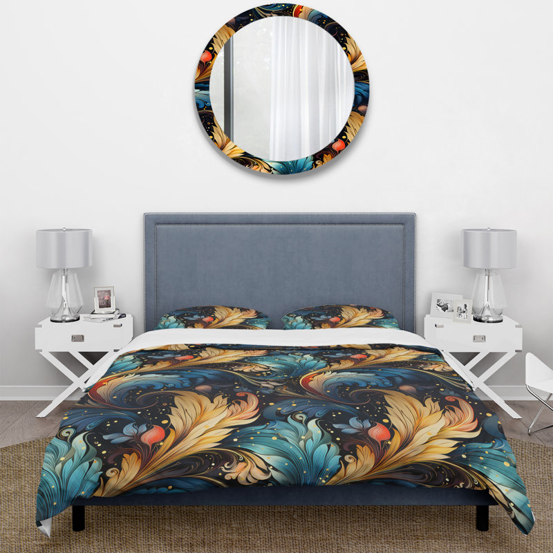 Literie à motif cachemire Celestial Whispers, Housse de couette pour grand lit et 2 taies décor
