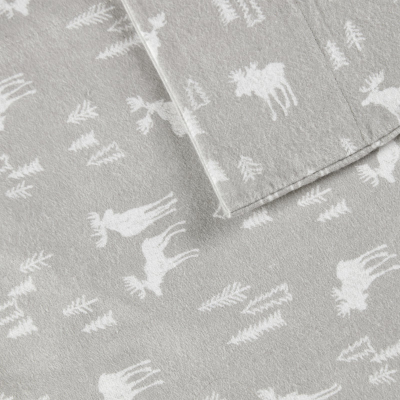 Woolrich 100% Cotton Flannel Sheet Set, California King Sheet Set with 2 Pillowcases, Gray Reindeer