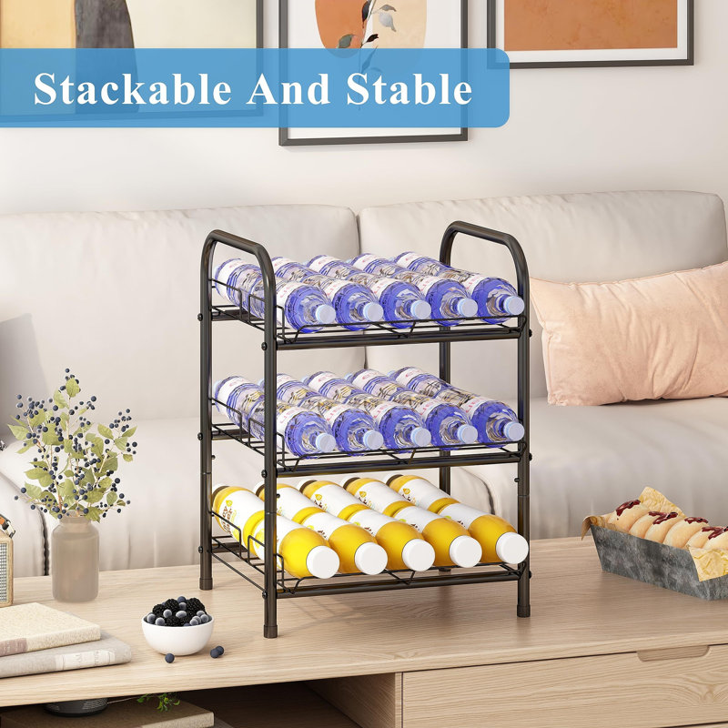 3 Tier Water Bottle Storage Rack,Metal Beverage Can Rack,Large Capacity Bottled Rack Water Bottle Holder Stand For Cabinet,Countertop Kitchen,Party,Black