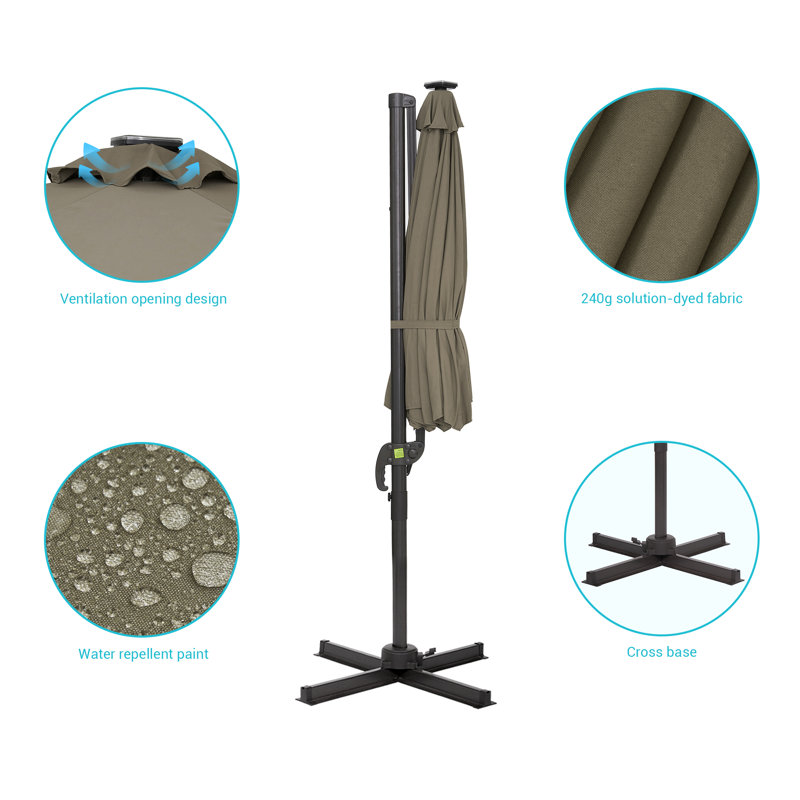 Parasol en porte-à-faux 10 pi Ildefonso, Taupe