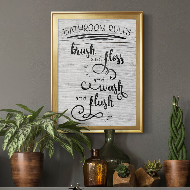 "Bathroom Rules" - Art textuel sur toile, Or, H 18,5 po x l 24,5 po x P 1,5 po