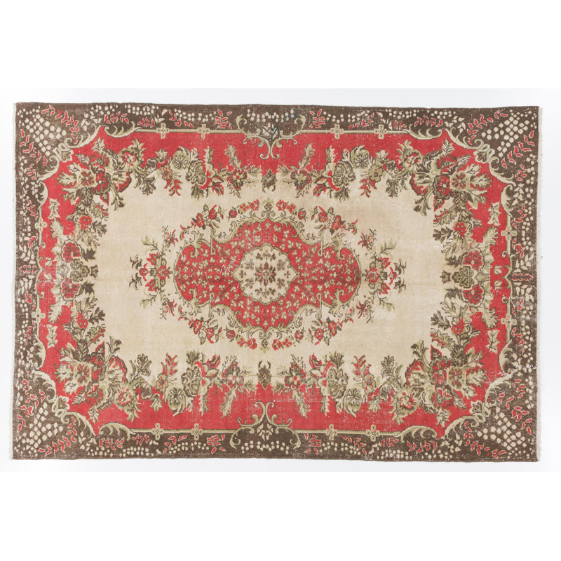 Tapis rétro noué à la main avec motif médaillon floral