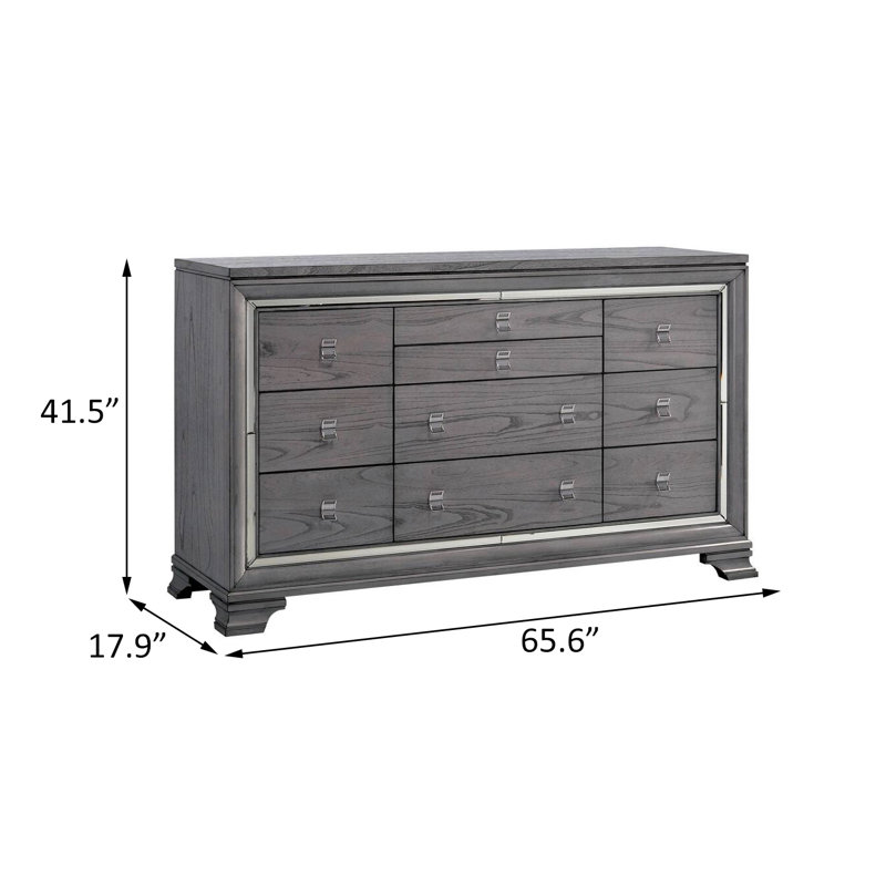 Commode 10 tiroirs l 65,6 po gris clair