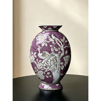 Vase floral en céramique mauve et blanc