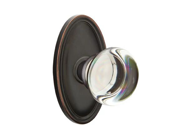 Ensemble de mortaise intérieure Emtek avec rosette ovale et bouton de verre Providence (LH), Bronze frotté à l'huile
