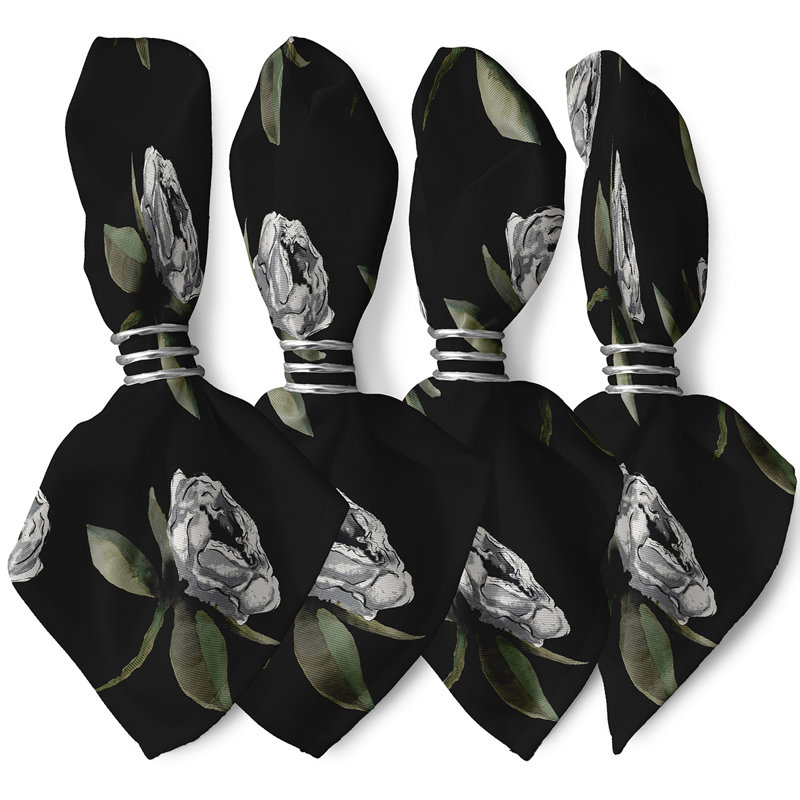 Ladwig Polyester Floral Square Napkin, Black