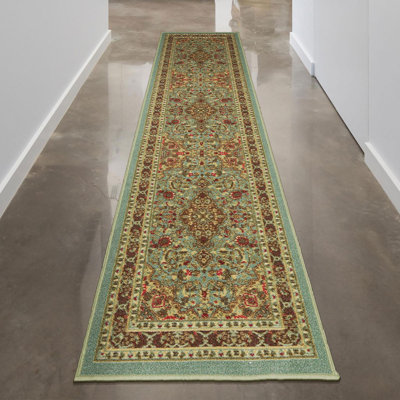 Ottohome Non-Slip Medallion Area Rug For Living Room, Hallway Runner, Entryway Rug, Seafoam Green