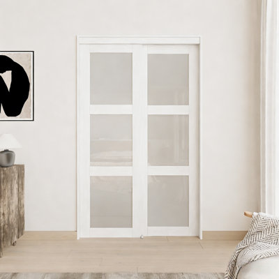 48" x 80" Frosted Glass Sliding Closet Doors with Solid Manufactured Wood  and Installation Hardware Kit