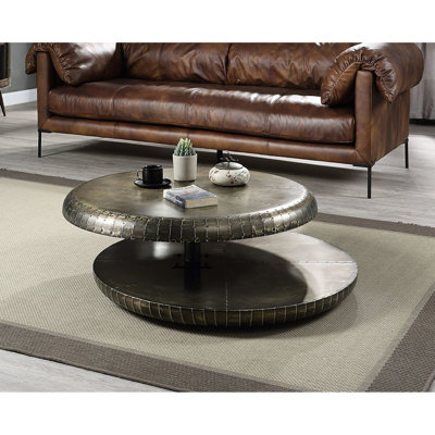 Table basse en bronze et aluminium - fonction pivotante à 360 degrés Charmant patchwork en bois synthétique l 39 po x P 13 po H 84 lb Finition pour plus de commodité Matériau artistique 39 po x 13 po