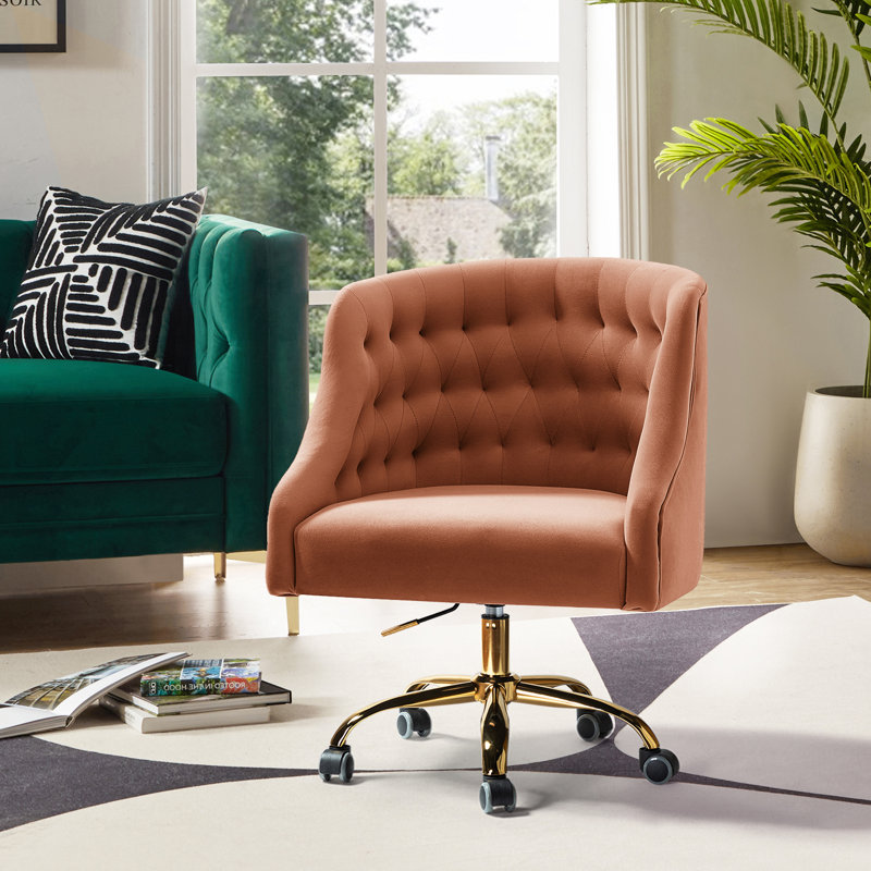 Chaise de travail en velours Doreen, Corail