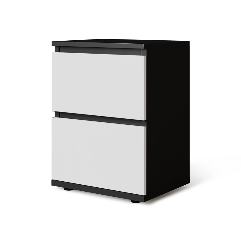 Baptistine 36cm W Particle Board / Chipboard Bedside Table, Black/White