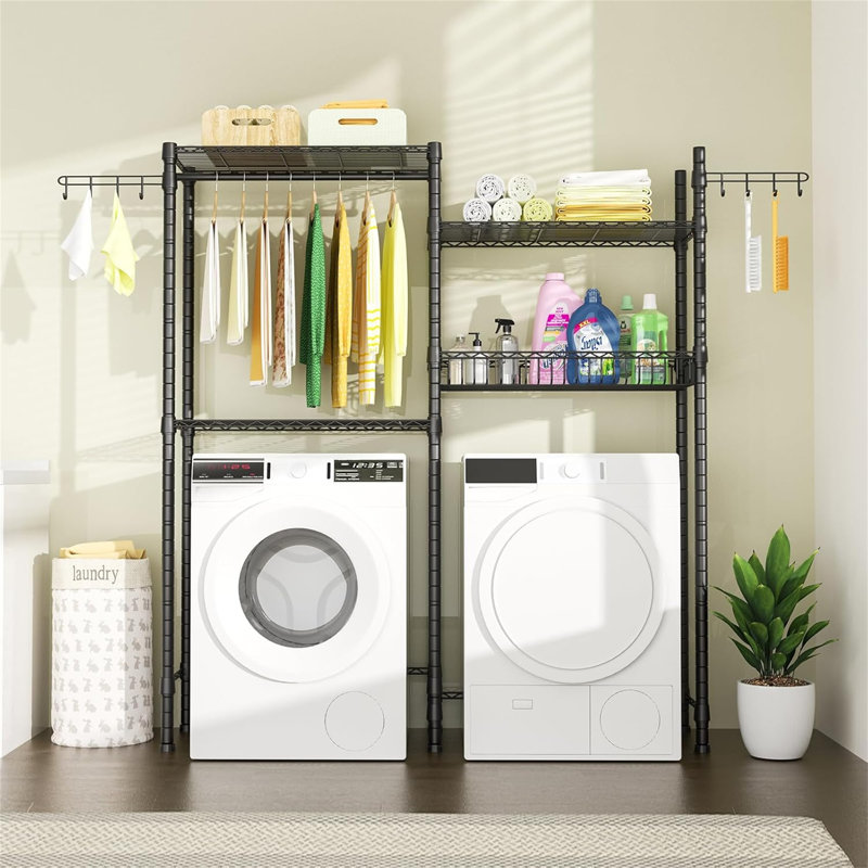 Over Washer Towel Storage Shelf - Adjustable Shelves And Hooks