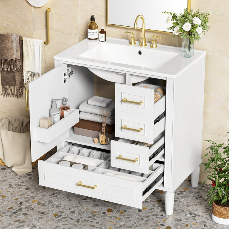 Meuble-lavabo moderne avec rangement abondant et design fonctionnel, Blanc