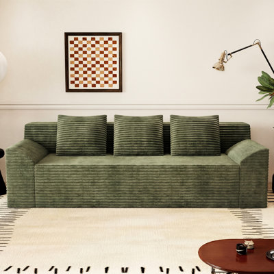 Canapé 3 places en velours côtelé de 180 cm (71 po), sans assemblage, texture côtelée douce et multifonctionnelle pour les petits espaces.