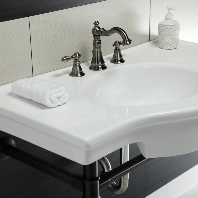 Lavabo de salle de bain console en céramique avec trop-plein, Bronze huilé