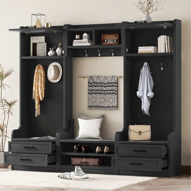 4-In-1 Detachable Hall Tree With Storage And 7 Hooks, Black