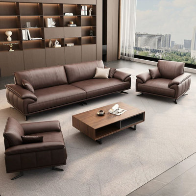 Coffee Genuine Leather 3 - Piece Living Room Set