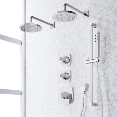 Sefina Thermostatic Shower System with Dual Showerheads, Slide Bar & Hand Shower - Brushed Nickel