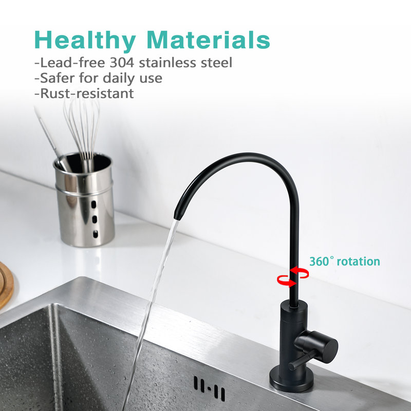 Robinet de cuisine à poignée simple sans plomb en acier inoxydable adapté au système d'osmose inverse, Noir mat