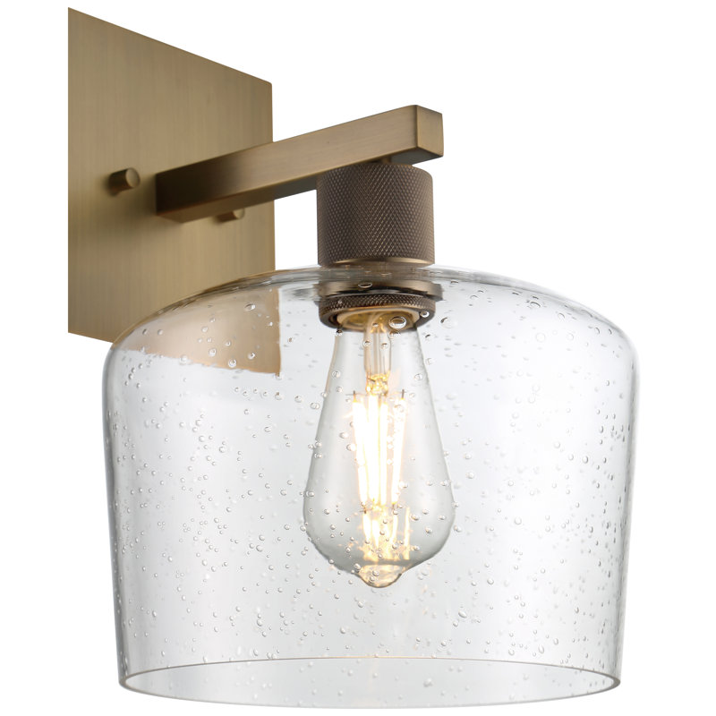 Abdulkhalid LED Wall Sconce - Seeded Glass - Replaceable LED, Antique Brushed Brass