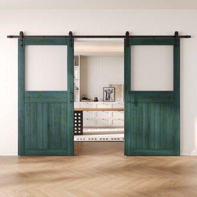 Portes de grange non assemblées et finies en verre avec demi-verre de 26 po x 84 po Homacer Royal Pine