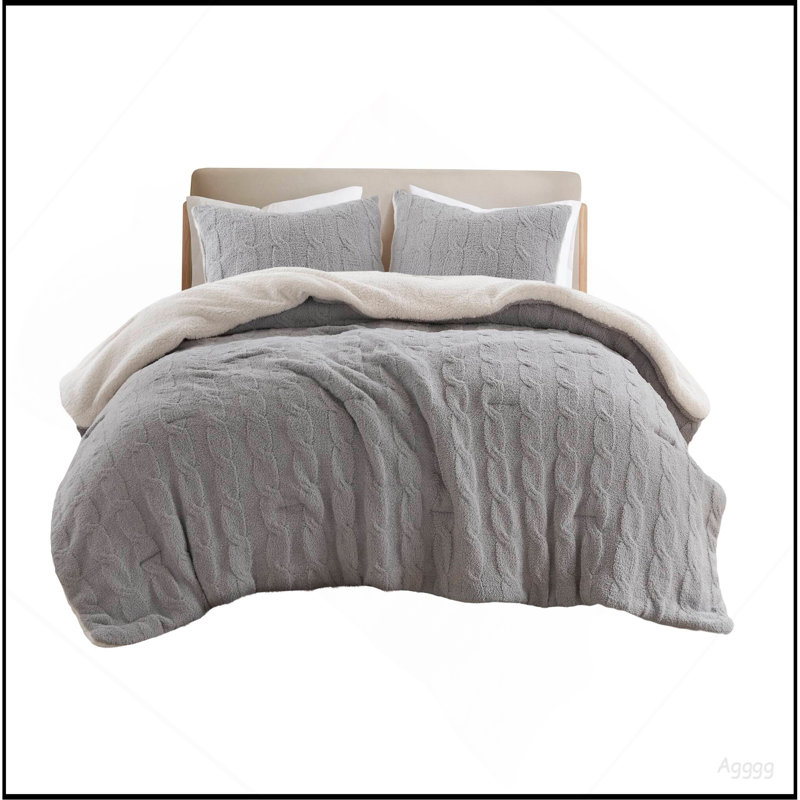 2 Pieces Twin Cable Knit Chenille Comforter Set,Gray, Gray