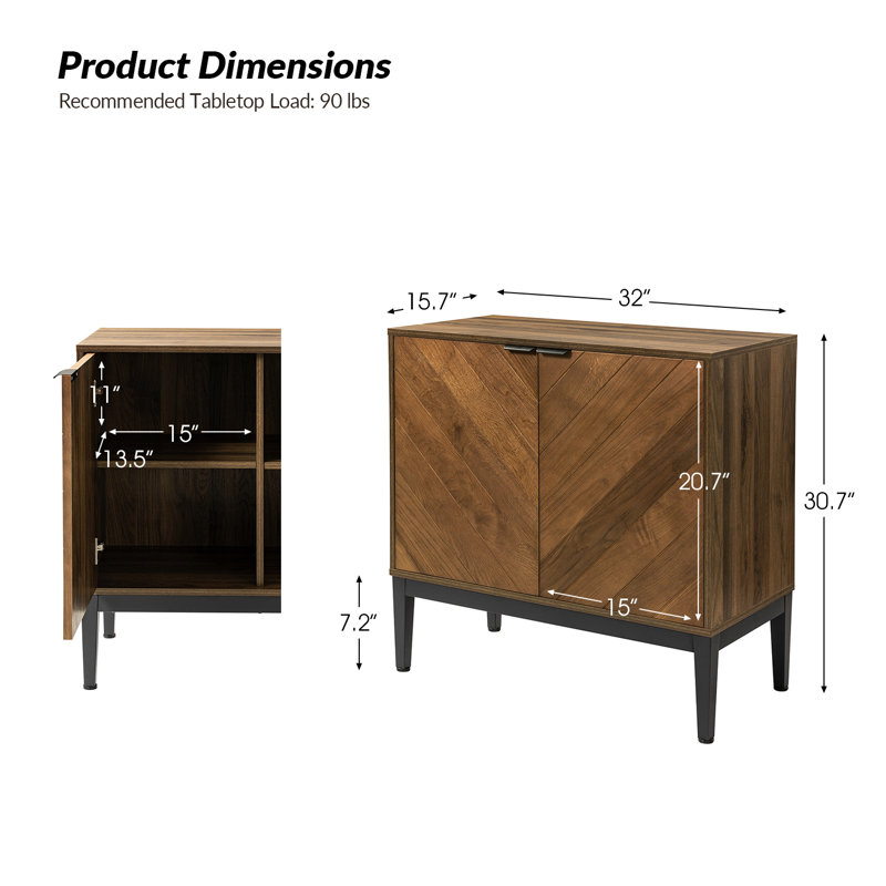 Armoire d'appoint moderne à 2 portes avec tablettes réglables Pecoraro, Noyer