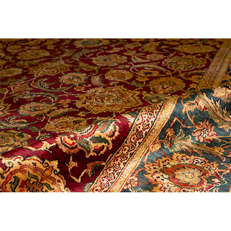 Tapis rouge et bleu noué à la main de haute qualité