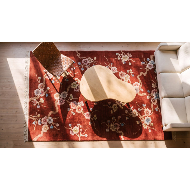 Tapis rouge antique en laine Art Deco