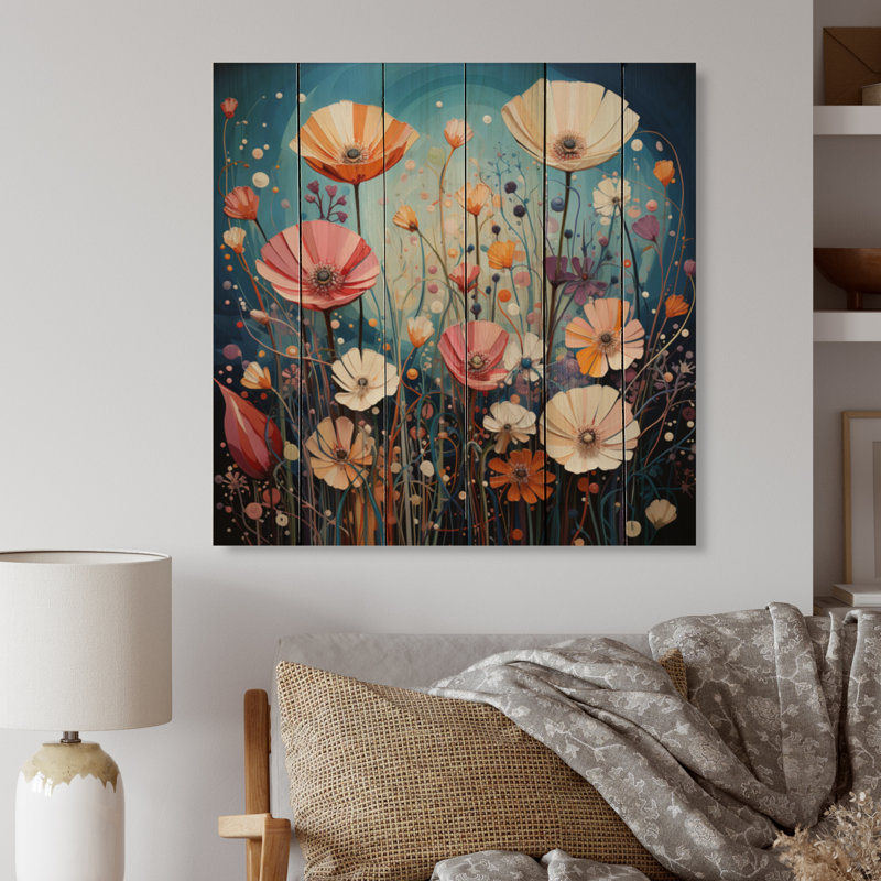 «Keandrea Abstract Wildflowers Pointillism Art II», reproduction sur bois, H 15 po x l 15 po x P 0,78 po