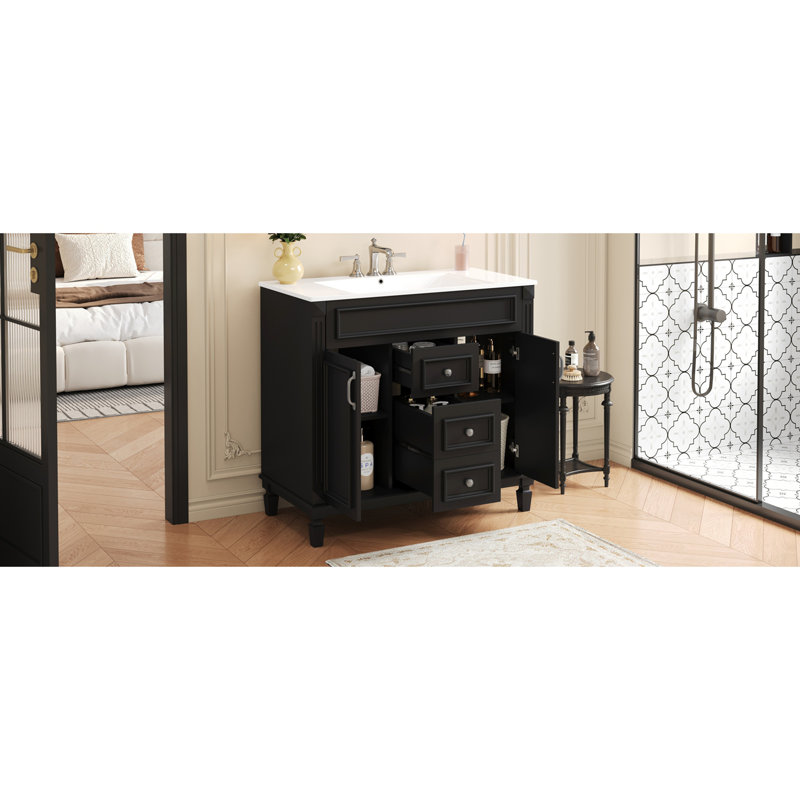 Meuble-lavabo 36 po avec lavabo supérieur, Noir