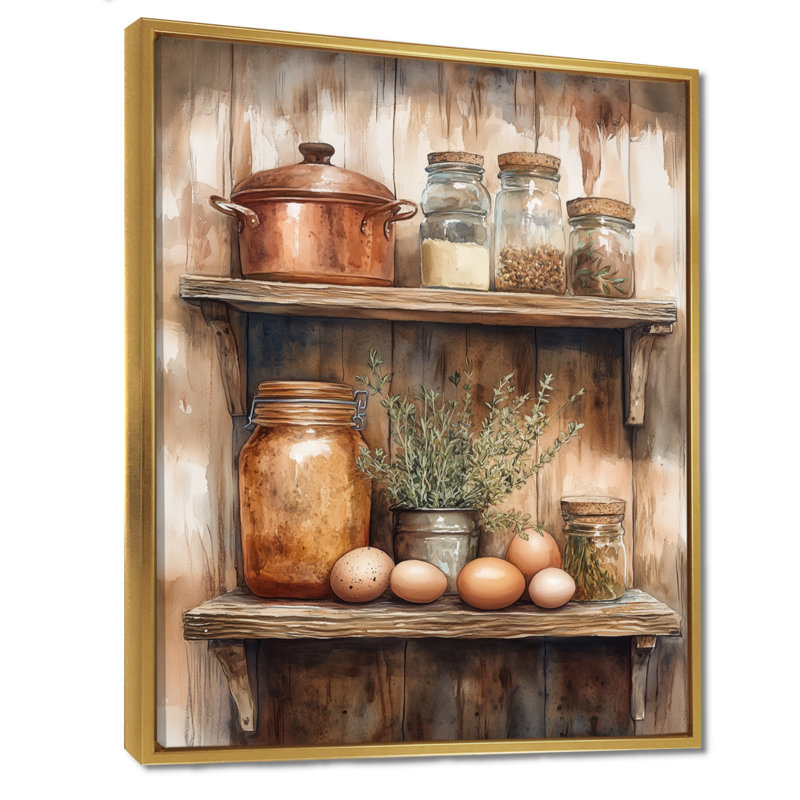 Rustic Farmhouse Canvas, Vintage Kitchen Wall Art, Cenephat, H 32 po x l 24 po, Cadre flottant doré
