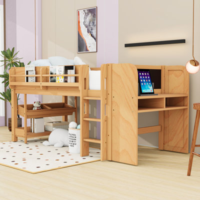 All in One Multi-Functional Loft Bed with Desk, Storage Shelves and Play Area