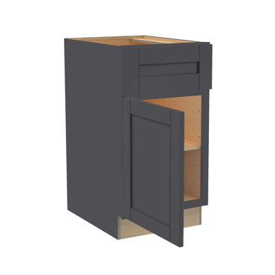 Gallery Express Mercer Plywood Assembled 15 in W X 24 in D X 34.5 in H Base Kitchen Cabinet with Drawer Left in Onyx