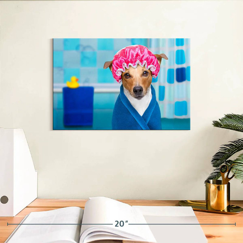 Ketti Terrier dans un bonnet de douche, H 8 po x l 12 po
