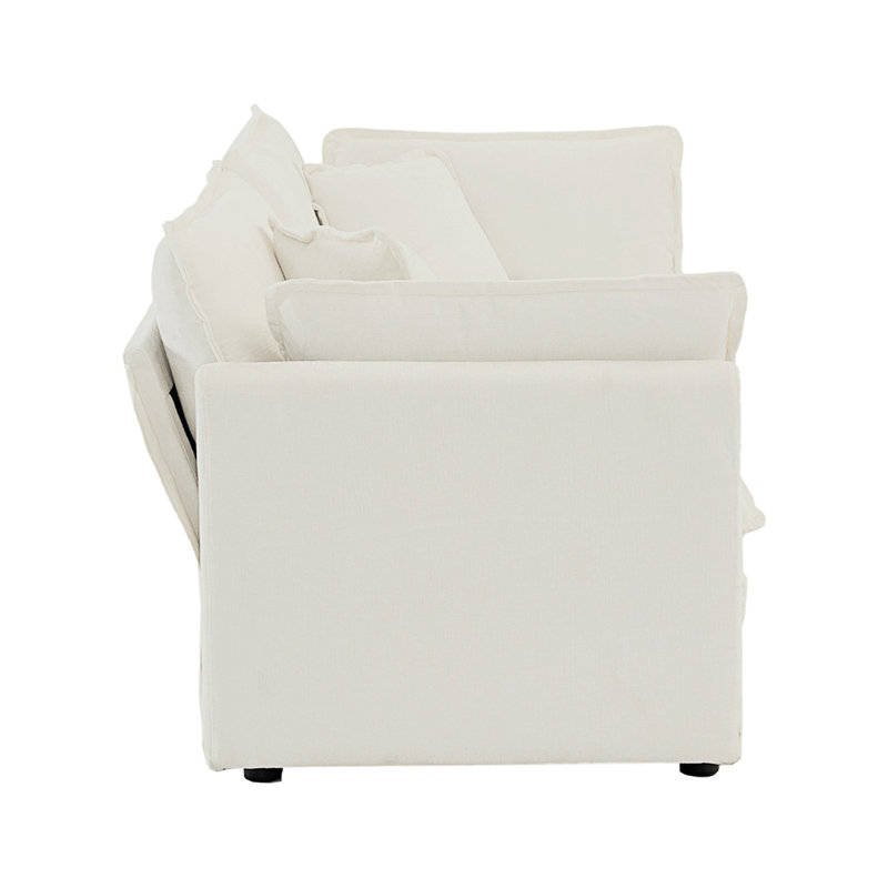 Causeuse contemporaine, canapé, canapé rembourré de grande taille avec 4 coussins, Blanc