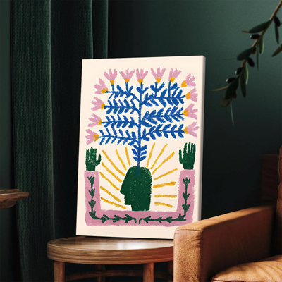 1PC, art mural encadré, style bohémien abstrait, arbre de fleurs, art mural avec cactus vert et soleil levant, impression botanique moderne pour le salon, la chambre à coucher, la décoration intérieure, une peinture colorée vibrante