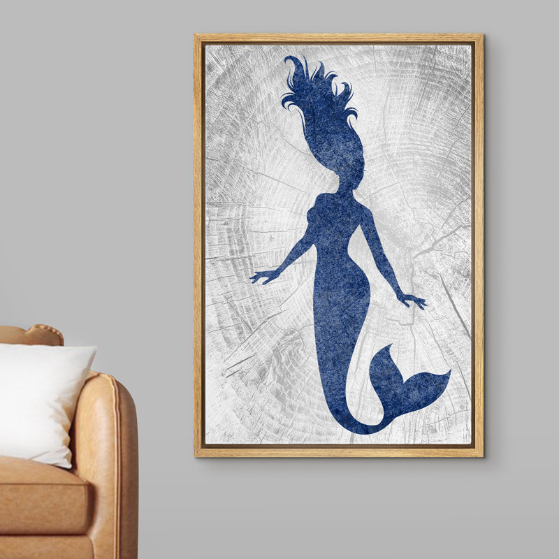 Mermaid " Mermaid In The Graphite Background ", 36" H x 24" W x 1.5" D, Brown Framed