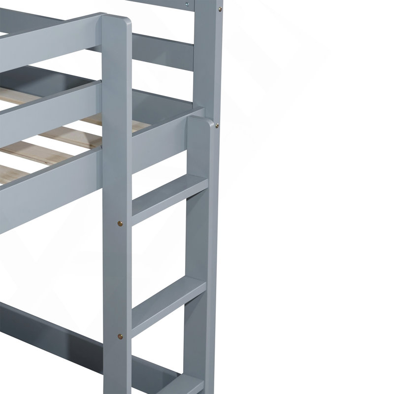 Lit superposé simple au-dessus d'un lit simple avec échelle, en bois et en caoutchouc avec plateforme à lattes renforcées