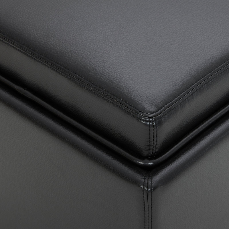 Stone Vegan Leather Storage Cube, Black Pebbled Faux Leather