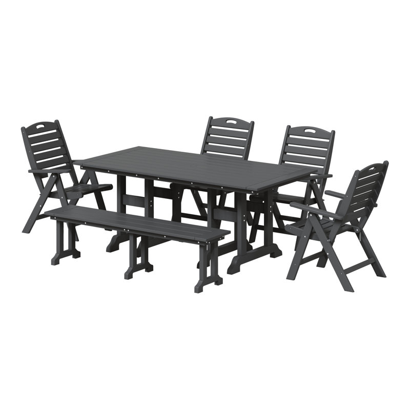 Laguna 6-Piece Dining Set With Bench, Gray