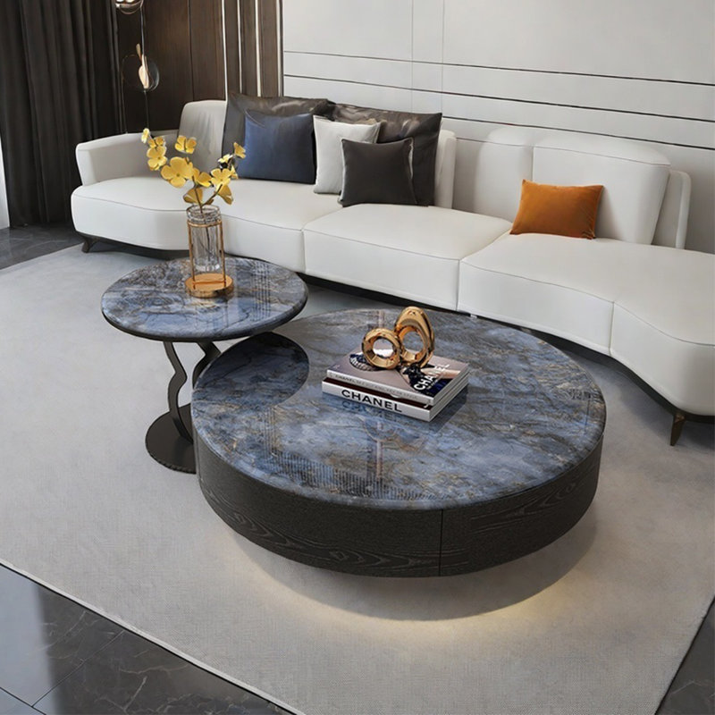 Table basse italienne ronde en pierre supercristalline, Multi-couleur