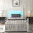 53.6" H Metal Platform Bed with LED Lights and Vintage Headboard, Geometric Steel Bed Frame with Under Bed Storage, Easy to Assemble & Disassemble, No Box Spring Needed-378611835-378611812