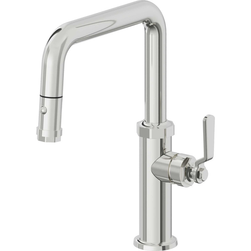 Pull-Down Kitchen Faucet With Button Sprayer - Quad Spout, Polished Chrome