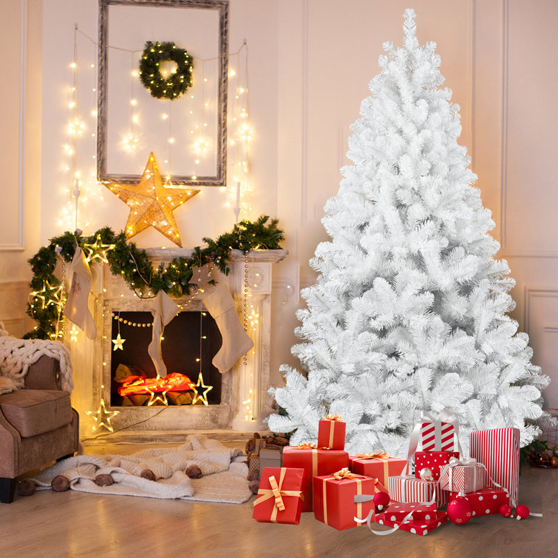 Arbre de Noël artificiel en PVC blanc non éclairé avec base en métal, 4 pi