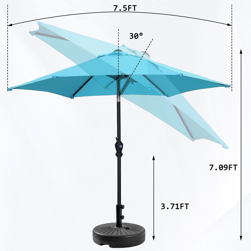 Parasol de marché 7,5 pi avec base Ehmann, Bleu