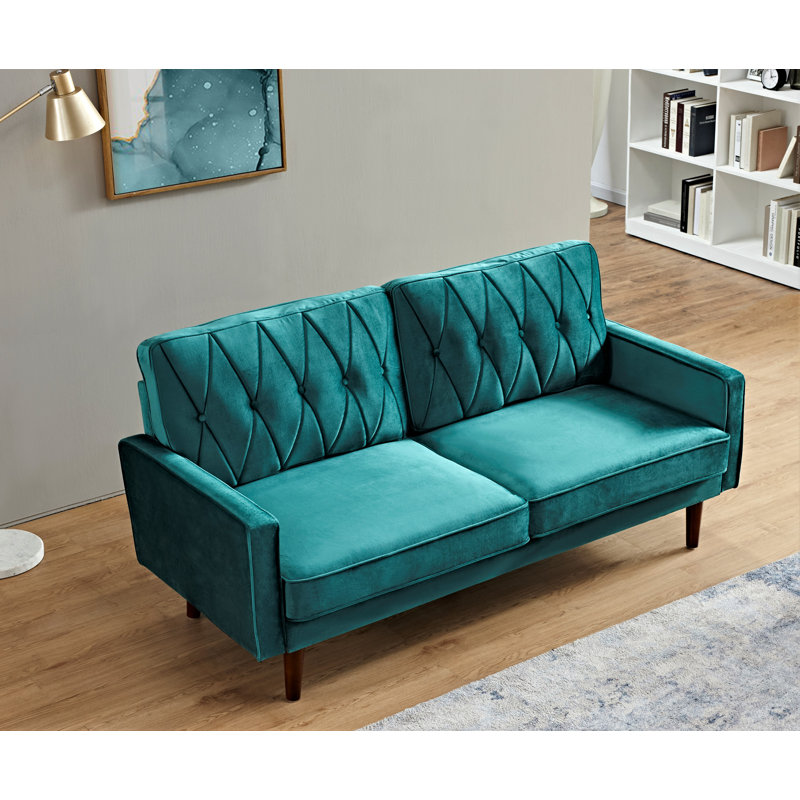 Causeuse en velours Small, Velours vert, H 31,5 po x l 57,5 po x P 33,5 po