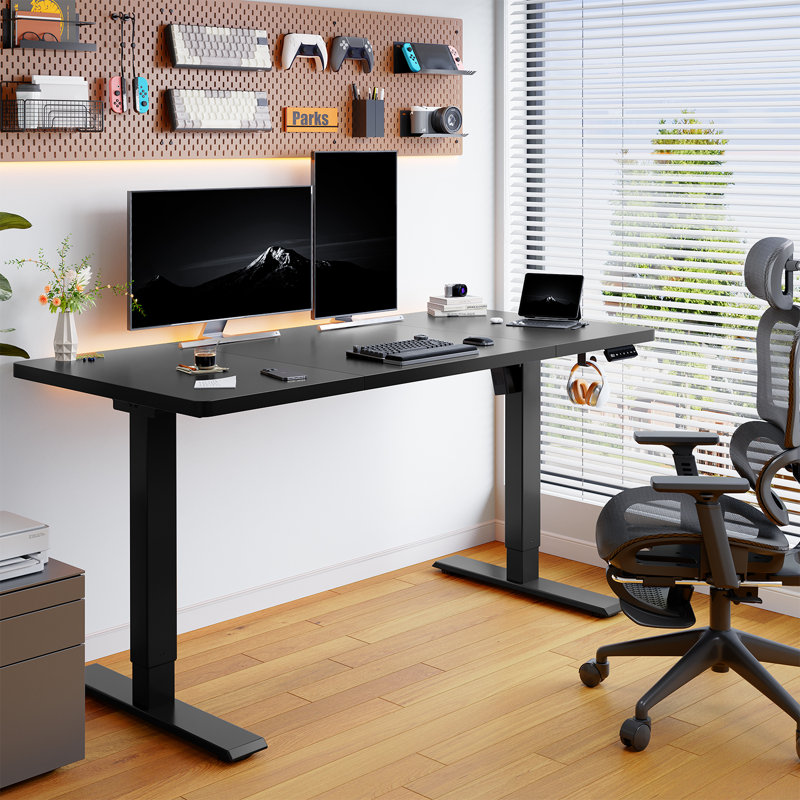 110/130/150 Cm W T-Shaped Standing Desk, Black, Black, 130 cm W x 60 cm D