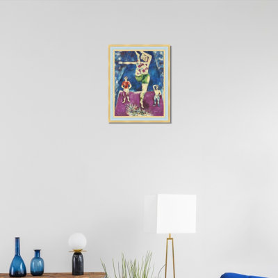 Framed Canvas Wall Art Three Acrobates by Marc Chagall Giclee Print Dreamlike Romantic Painting Modern Home Decor(Light Blue with Gold,22"x28")