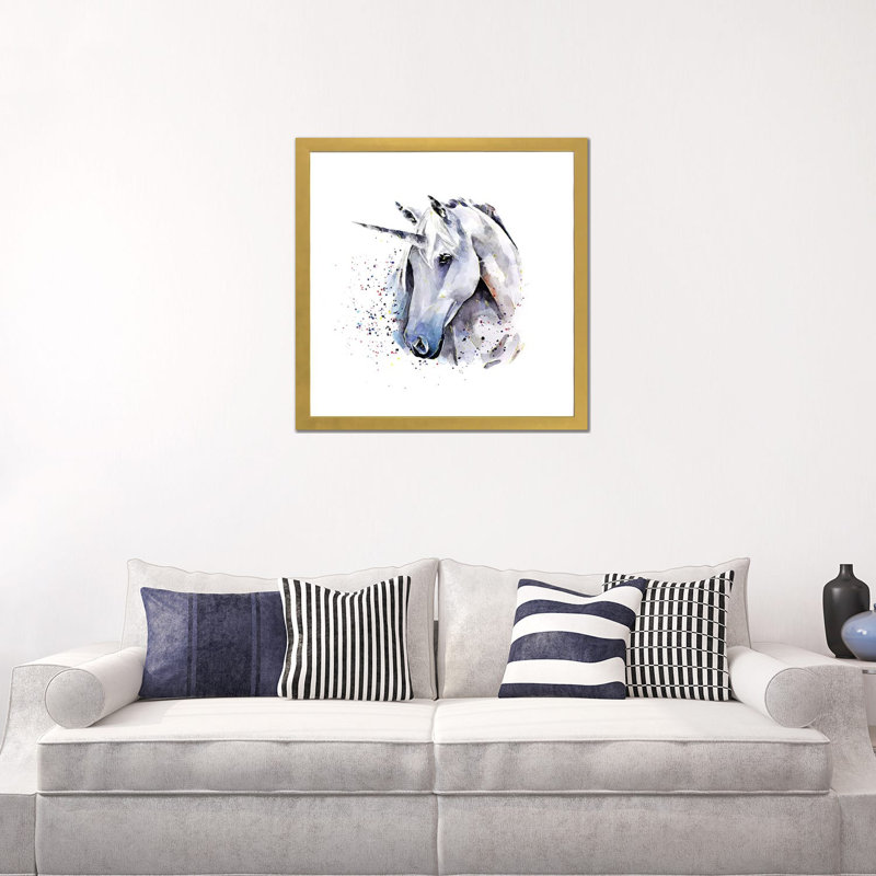 Licorne par Edwatercolours-impression, Papier encadré doré, Blanc, H 24 po x l 24 po x p 1 po